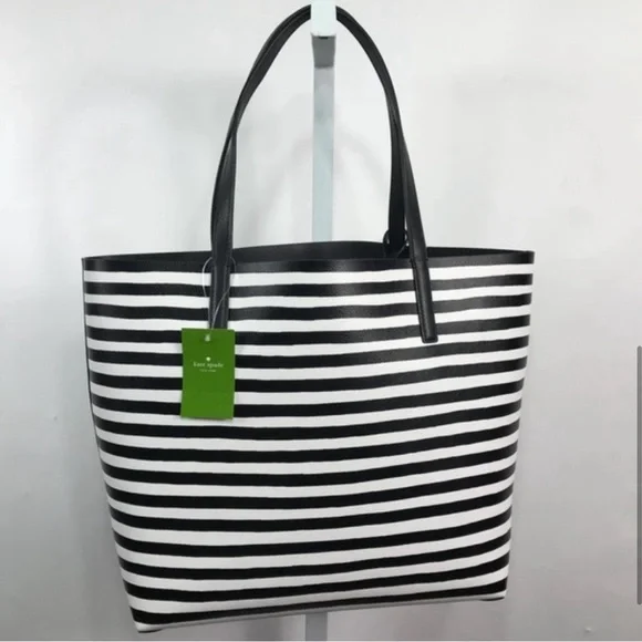 Kate Spade Black and White Stripes Reversible Tote Bag with Wallet Brand New - Picture 5 of 9